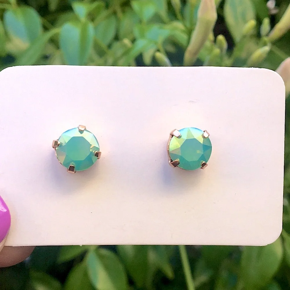 Pacific Green Opal Aurora Borealis Crystal Stud Earrings